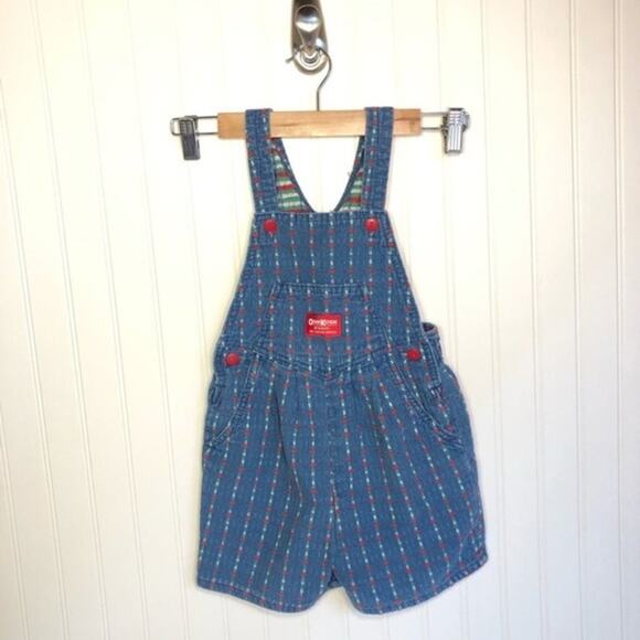 Vintage 80s/90s Oshkosh Denim Shortalls Hearts Size 6X - Picture 2 of 5